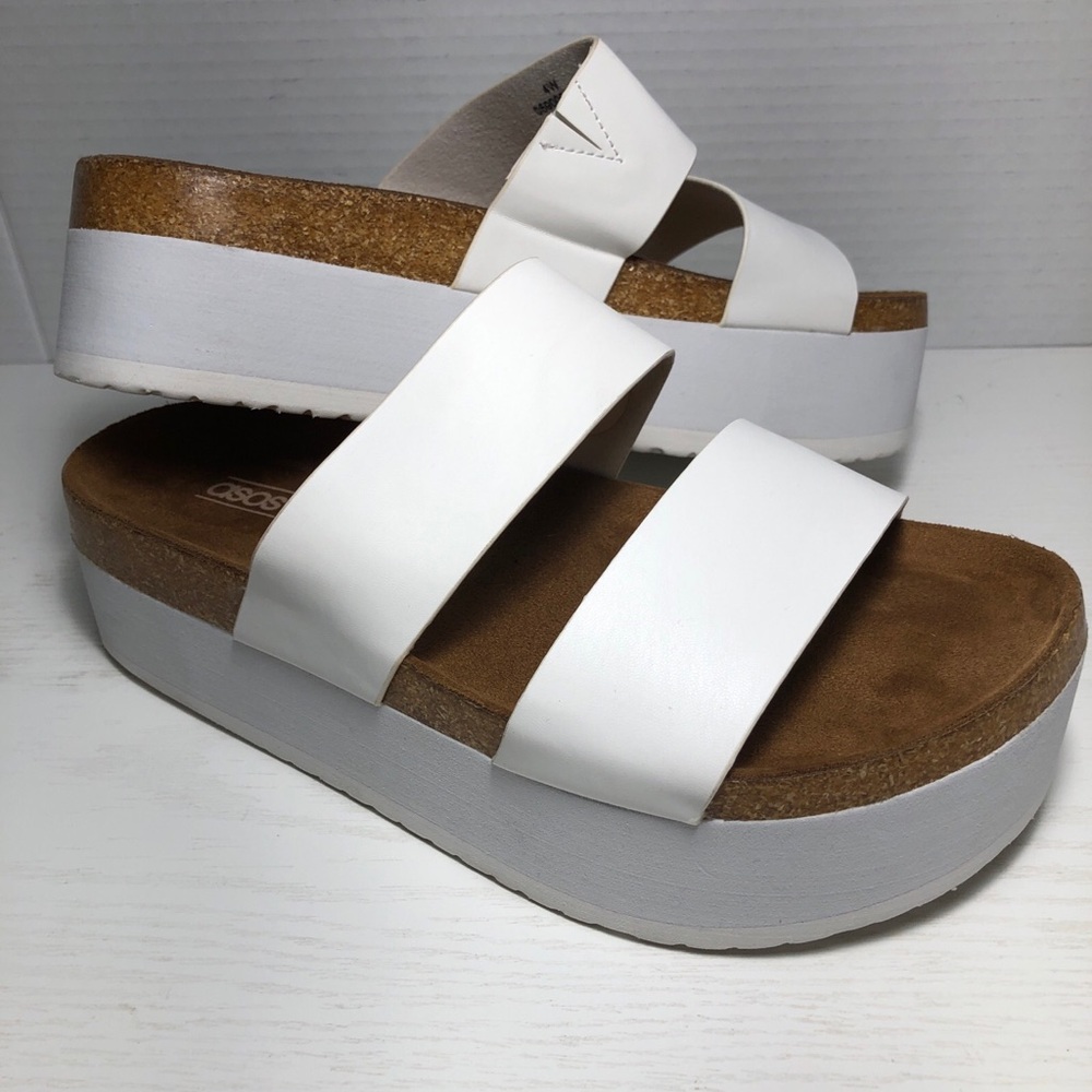 ASOS Two Straps Platform Slip On Sandals Women’s 4W USA 6 Cork White